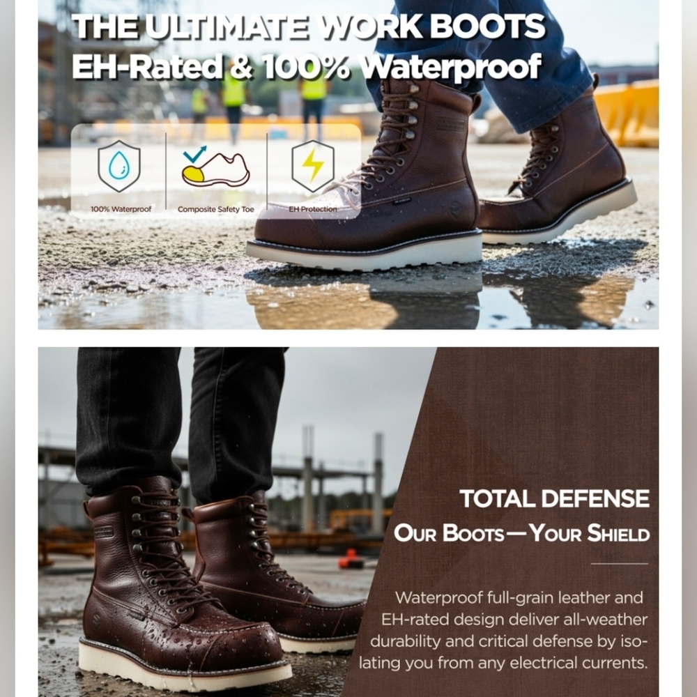 NIB Genuine Leather 8" Work Safety Work Boots Composite Toe Goodyear 11 mens 😀 - Picture 9 of 11